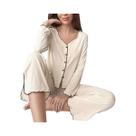 Conjunto De Pijama Feminino De Outono Inverno Em Cor Sólida, Manga Longa, 2 Peças, Roupas Casuais
