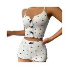 Conjunto De Pijama Feminino De Verão Com Top Cropped Canelado Justo E Shorts, Estampado Fofo, Com Conjunto De Pijama Feminino De Verão Com Top Cropped Canelado Justo E Shorts, Estampado Fofo, Com