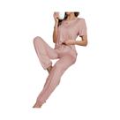 Conjunto De Pijama Feminino Elegante E Casual Em Cor Sólida, Camiseta De Manga Curta E Calças Para