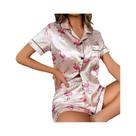 Conjunto de Pijama Feminino Floral - Manga Curta, Botões e Cintura Elástica