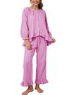 Conjunto de pijama feminino Flygo de algodão xadrez com babados Babydoll Rose