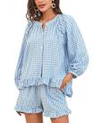 Conjunto de pijama feminino Flygo Gingham, 2 peças, azul, 100% algodão Conjunto de pijama feminino Flygo Gingham, 2 peças, azul, 100% algodão
