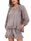 Conjunto de pijama feminino Flygo Gingham, 2 peças de café 100% algodão