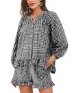 Conjunto de pijama feminino Flygo Gingham, 2 peças, preto, 100% algodão Conjunto de pijama feminino Flygo Gingham, 2 peças, preto, 100% algodão