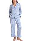 Conjunto de pijama feminino Flygo listrado 100% algodão azul tamanho XS