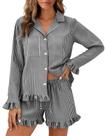 Conjunto de pijama feminino Flygo listrado 100% algodão preto tamanho M Conjunto de pijama feminino Flygo listrado 100% algodão preto tamanho M