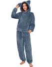 Conjunto de pijama feminino Flygo, roupa esportiva, de lã, urso, azul marinho