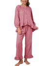 Conjunto de pijama feminino Flygo xadrez de algodão vermelho com babado