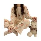 Conjunto De Pijama Feminino Quente De Urso Pêssego Em Veludo Coral, Duas Peças, Fofo E Grosso, Roupa
