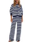 Conjunto de pijama feminino ReachMe listrado de tamanho grande com 2 peças