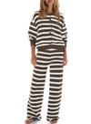 Conjunto de pijama feminino ReachMe listrado de tamanho grande com 2 peças
