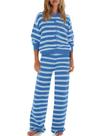 Conjunto de pijama feminino ReachMe listrado de tamanho grande com 2 peças