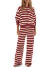 Conjunto de pijama feminino ReachMe, listrado de tamanho grande, listrado, de 2 peças