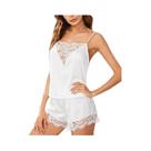 Conjunto De Pijama Feminino Sexy De Cetim E Seda Com Renda, Top De Alças E Shorts Curtos, Camisola