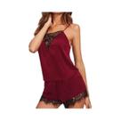 Conjunto De Pijama Feminino Sexy Em Cetim De Seda Com Renda, Top De Alças E Shorts Curtos, Camisola