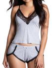 Conjunto de pijama feminino Tidouk, 2 peças, cintura elástica sexy, renda, cinza