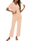 Conjunto de pijama feminino ZMJ, 2 peças, camisa de manga curta com calça comprida