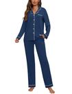 Conjunto de pijama feminino ZMJ, 2 peças, manga comprida, azul clássico, S