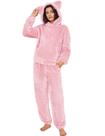Conjunto de pijama Flygo feminino Flygo Loungewear Bear com capuz rosa