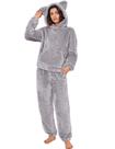 Conjunto de pijama Flygo feminino Flygo, roupa esportiva, urso, com capuz, cinza