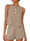 Conjunto de pijama IDEALSANXUN 2026 Gingham e linho para mulheres