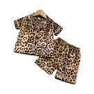 Conjunto De Pijama Infantil Unissex Com Estampa De Leopardo, Camiseta De Manga Curta E Calça Para