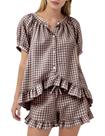 Conjunto de pijama Kissonic Gingham de 2 peças de pijama de algodão para mulheres