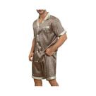 Conjunto De Pijama Masculino Com Estampa Xadrez, Manga Curta, Top Com Lapela, Shorts Elásticos,