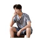 Conjunto De Pijama Masculino De Seda Gelada De Manga Curta, Fácil De Limpar, Duas Peças, Roupa De Conjunto De Pijama Masculino De Seda Gelada De Manga Curta, Fácil De Limpar, Duas Peças, Roupa De