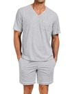 Conjunto de pijama masculino Marvmys com decote em V, manga curta, cinza claro, 3GG