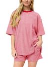 Conjunto de pijama OLAPTA, camiseta feminina listrada de tamanho grande, calças largas