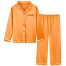 Conjunto de pijama Schbbbta Girls Satin Silk, manga comprida, laranja 7-8Y