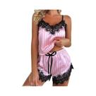 Conjunto de pijama sem mangas com decote em v feminino, suspensão sexy, shorts casuais, 2 peças