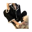 Conjunto De Pijama Sexy De Renda Para Mulheres, Manga Longa, Calças Longas, Cardigan Preto, Roupas