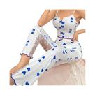 Conjunto De Pijama Sexy Feminino De 2 Peças Em Renda De Malha Com Top De Alças Estampado E Calças