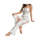 Conjunto De Pijama Sexy Feminino De 2 Peças Em Renda De Malha Com Top De Alças Estampado E Calças