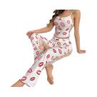 Conjunto De Pijama Sexy Feminino Em 2 Peças Com Renda E Malha, Top Com Alças E Calças Para Uso Em
