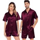 Conjunto de pijama SWOMOG Satin Couple Silk Button Dark Wine Red
