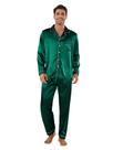 Conjunto de pijama WDIRARA com estampa de leopardo de cetim para homens, verde, tamanho L