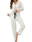 Conjunto de pijama ZMJ de manga comprida e calça femininas brancas XXL