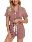 Conjunto de pijamas Anjue para mulheres, pijamas curtos de algodão, rosa, tamanho M