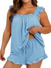 Conjunto de pijamas Beautife feminino plus size com babados em azul celeste