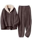 Conjunto de pijamas, calças pulôver de lã fofas bronzeadas para mulheres Conjunto de pijamas, calças pulôver de lã fofas bronzeadas para mulheres