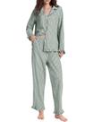 Conjunto de pijamas COZYPOIN 100% algodão listrado para mulheres, verde escuro