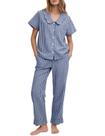 Conjunto de pijamas de algodão Flygo Gingham para mulheres, azul marinho, tamanho GG Conjunto de pijamas de algodão Flygo Gingham para mulheres, azul marinho, tamanho GG