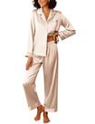Conjunto de pijamas de cetim de seda Ekouaer para mulheres, pijamas de manga comprida