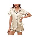 Conjunto de Pijamas de Cetim Feminino - 2 Peças com Shorts e Botões