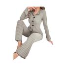 Conjunto De Pijamas De Flanela Femininos Com Manga Longa, Camiseta Com Lapela E Calças Soltas Para