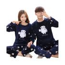 Conjunto De Pijamas De Fleece Coral Grosso Para Mulheres E Homens, Pijamas Aquecidos E Almofadados