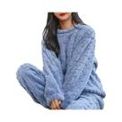 Conjunto De Pijamas De Inverno Para Mulheres Em Veludo Coral, Espesso E Fofo, Com Decote Redondo,